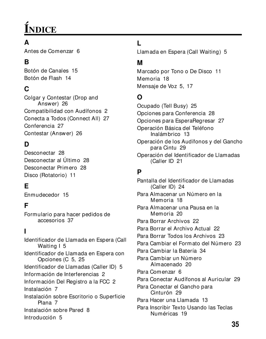 Southwestern Bell 26963 manual Índice 