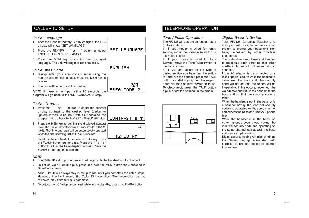 Southwestern Bell FF2128AT owner manual Caller ID Setup, Telephone Operation 