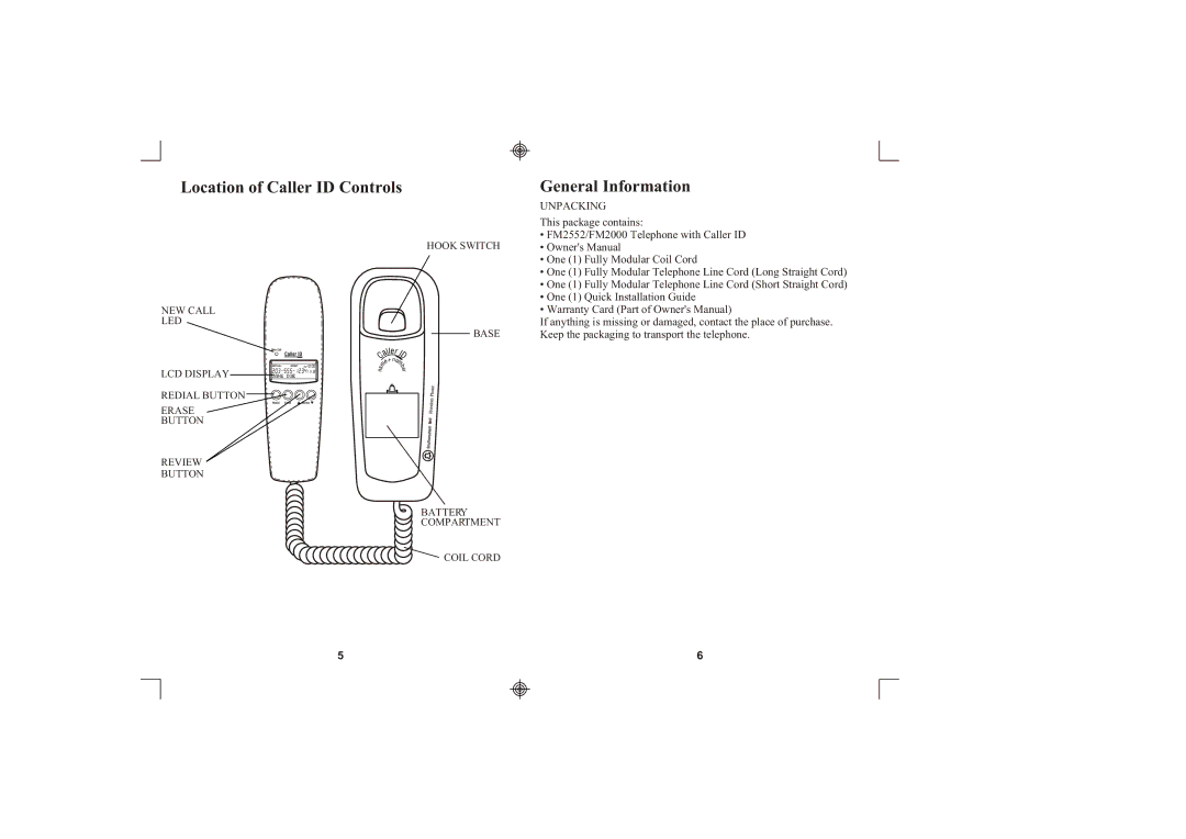 Southwestern Bell FM2552/FM2000 owner manual Location of Caller ID Controls, General Information 