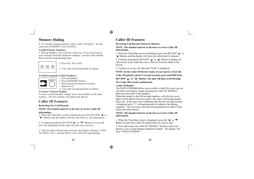 Southwestern Bell FM2552/FM2000 Caller ID Features, To Dial Priority Numbers, To Dial Frequently Called Numbers 