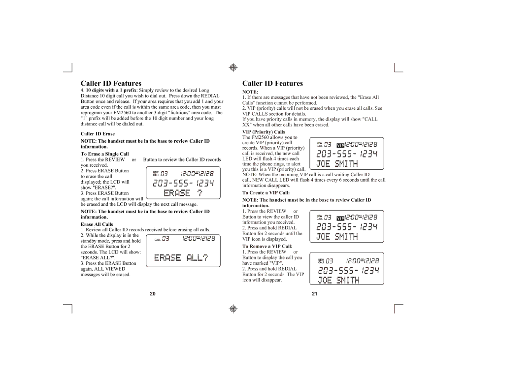 Southwestern Bell FM2560 owner manual VIP Priority Calls, To Create a VIP Call, To Remove a VIP Call 