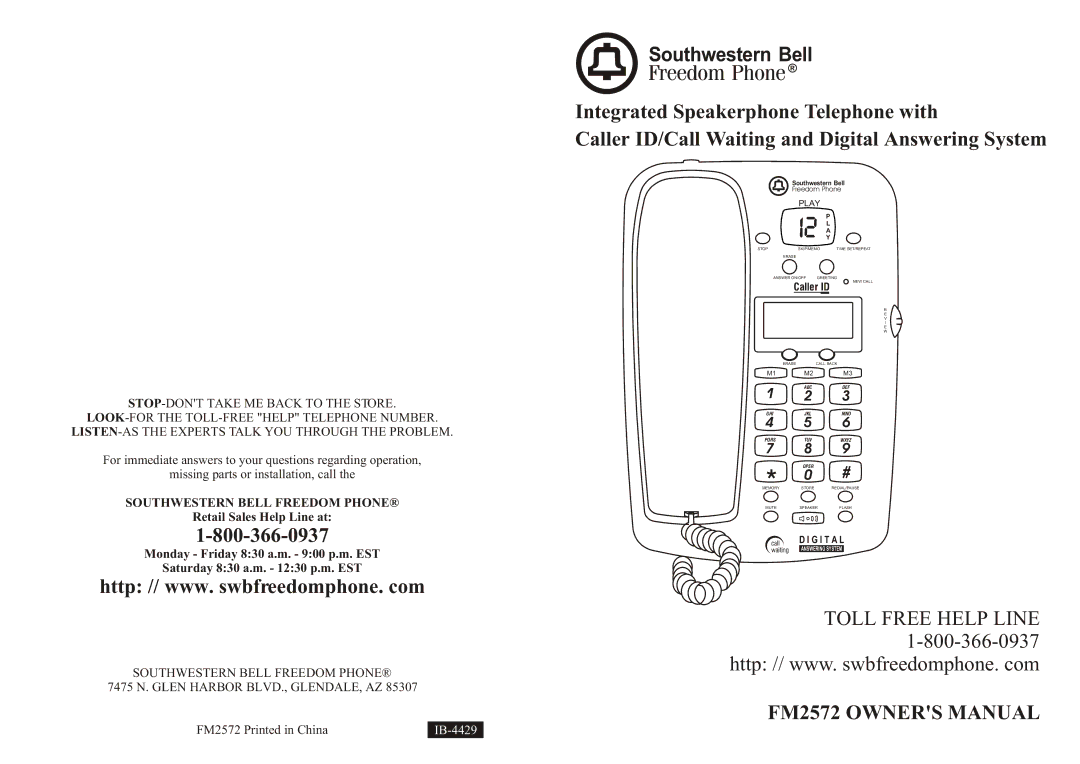 Southwestern Bell FM2572 owner manual Southwestern Bell 