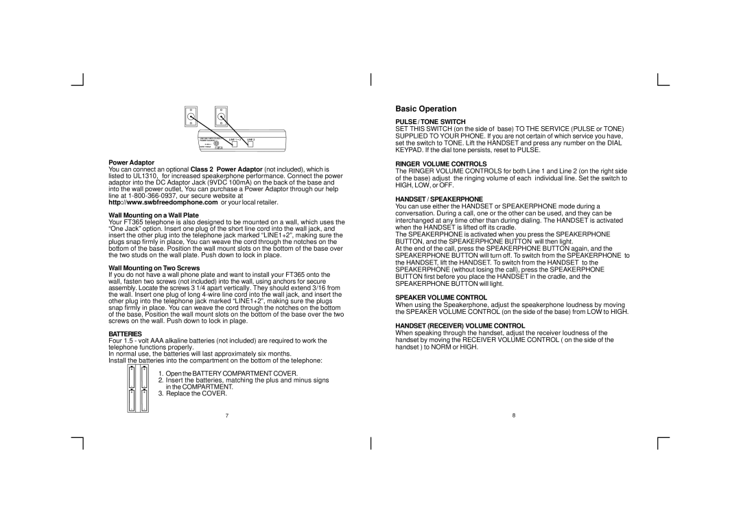 Southwestern Bell FT365 owner manual Basic Operation 