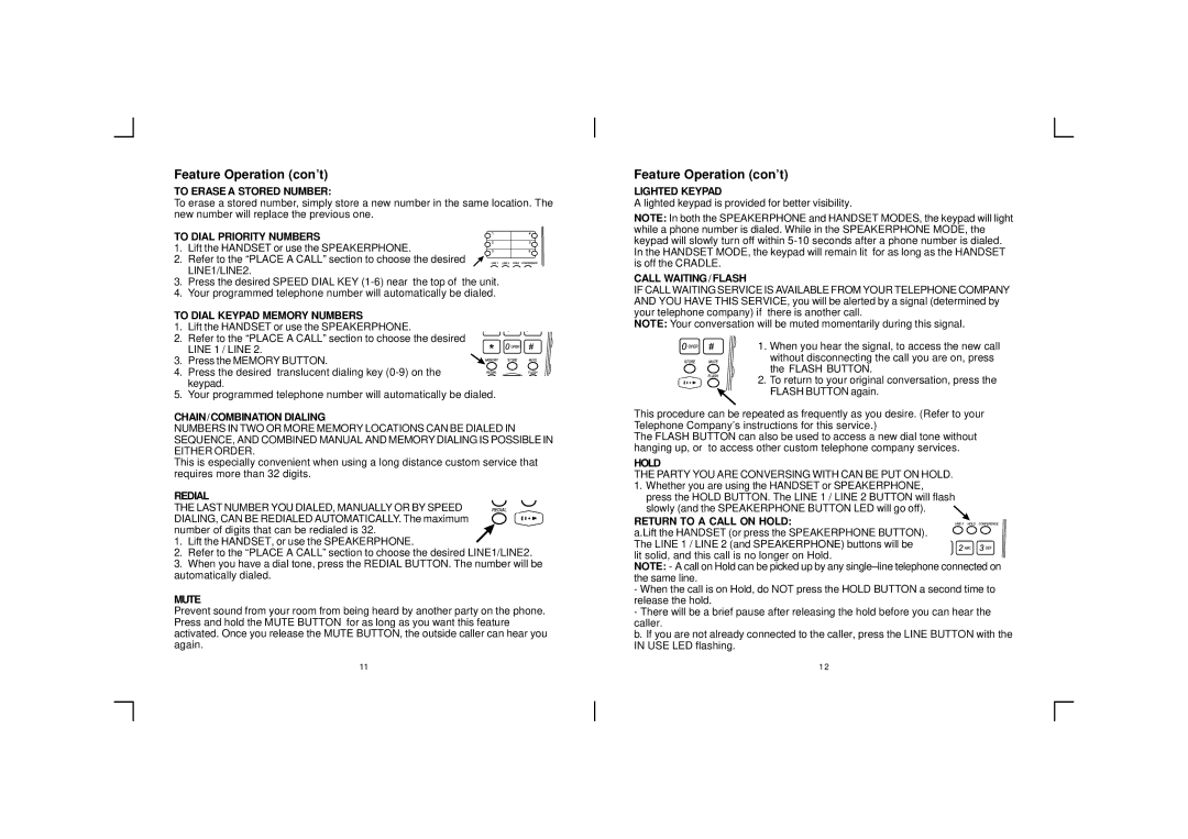 Southwestern Bell FT365 owner manual Feature Operation con’t 