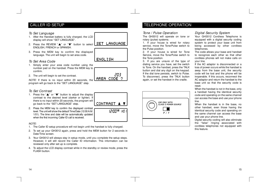 Southwestern Bell GH3012NB owner manual Caller ID Setup, Telephone Operation 