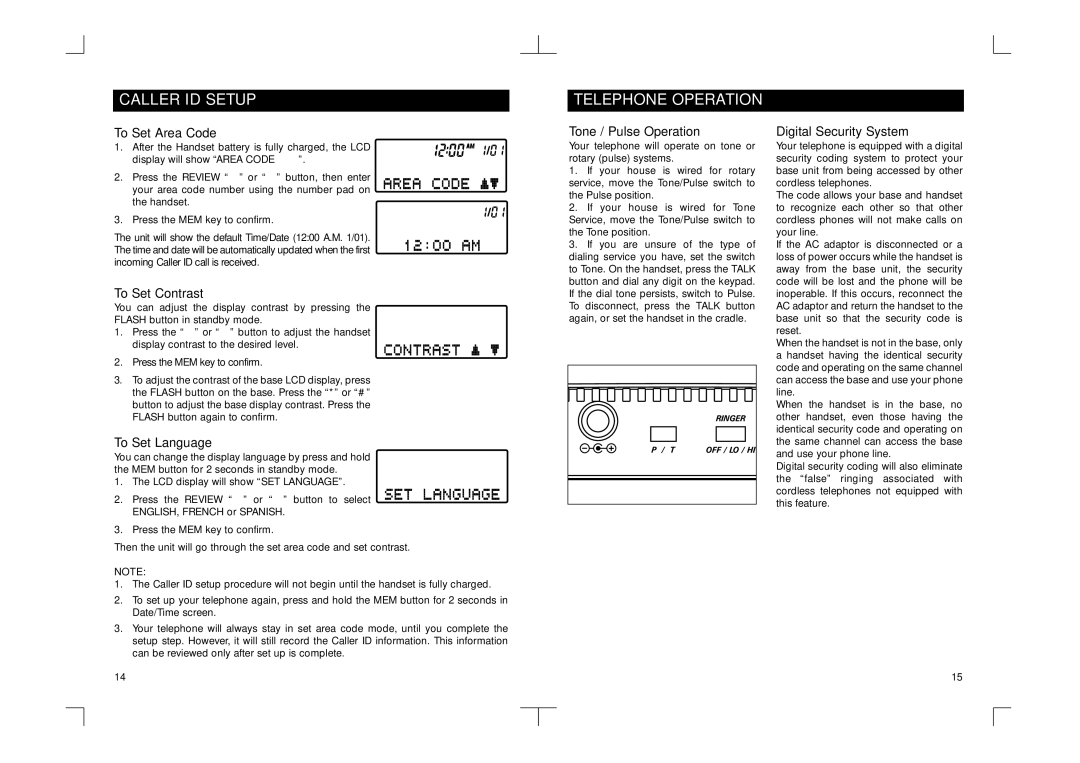 Southwestern Bell GH3028AT owner manual Caller ID Setup, Telephone Operation 