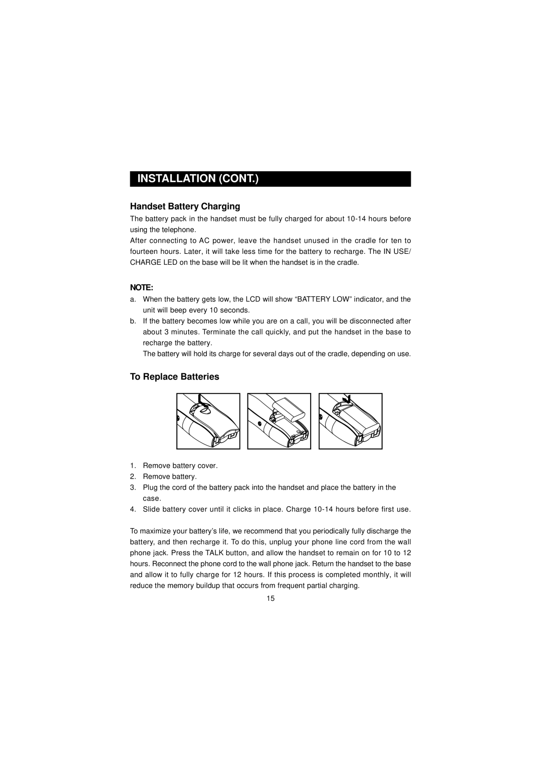 Southwestern Bell GH3210 owner manual Handset Battery Charging, To Replace Batteries 