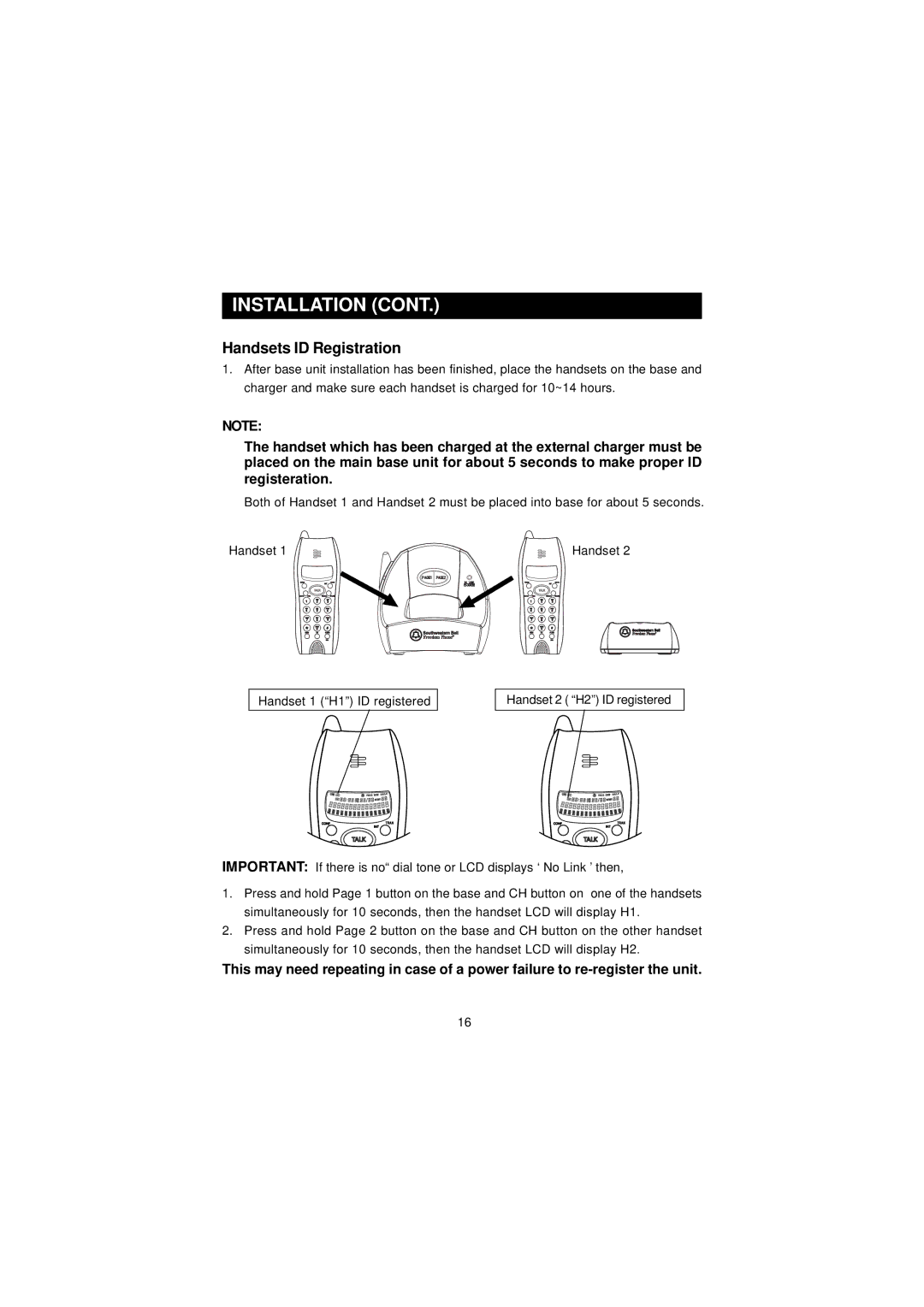 Southwestern Bell GH3210 owner manual Handsets ID Registration 