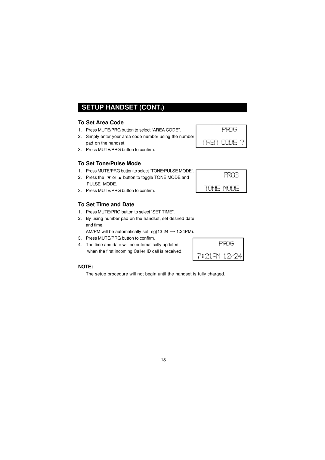 Southwestern Bell GH3210 owner manual To Set Area Code, To Set Tone/Pulse Mode, To Set Time and Date 