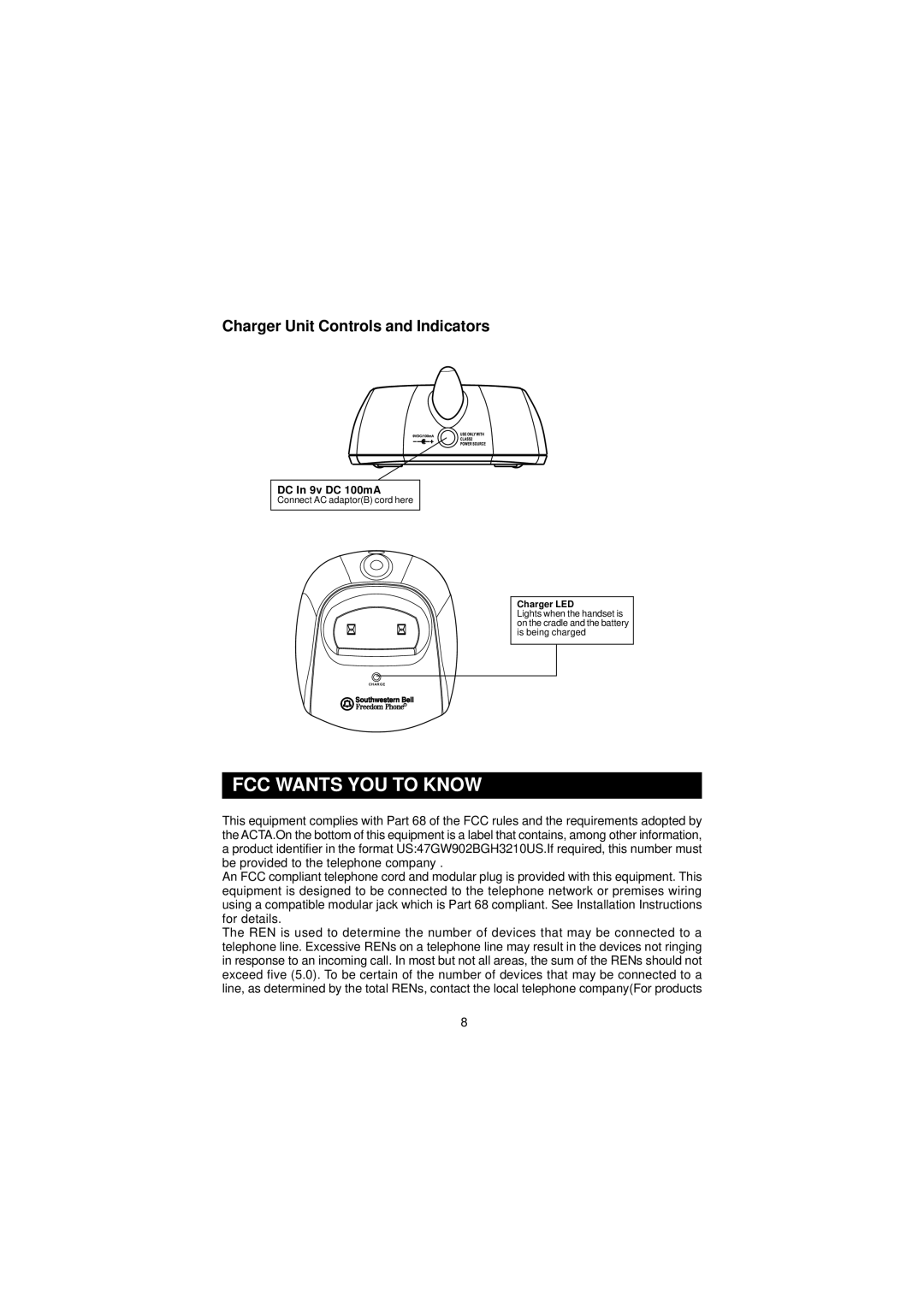 Southwestern Bell GH3210 owner manual FCC Wants YOU to Know, Charger Unit Controls and Indicators 