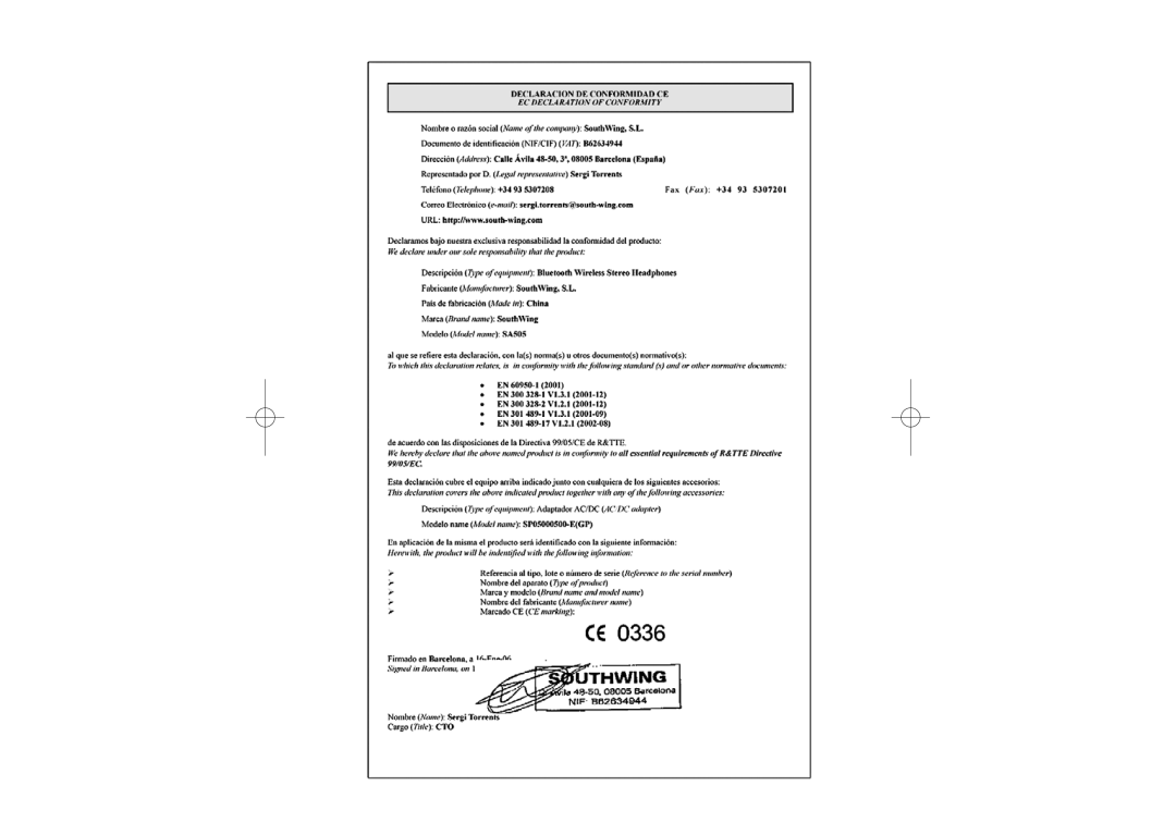 Southwing SA505 manual 