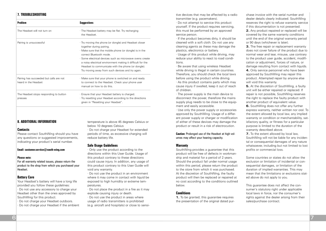 Southwing SA505 manual Troubleshooting, Additional Information 