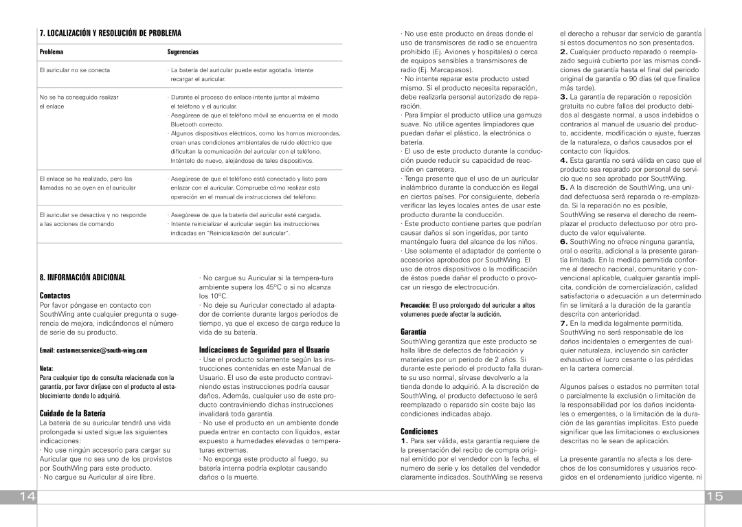 Southwing SA505 manual Localización Y Resolución DE Problema, Información Adicional 