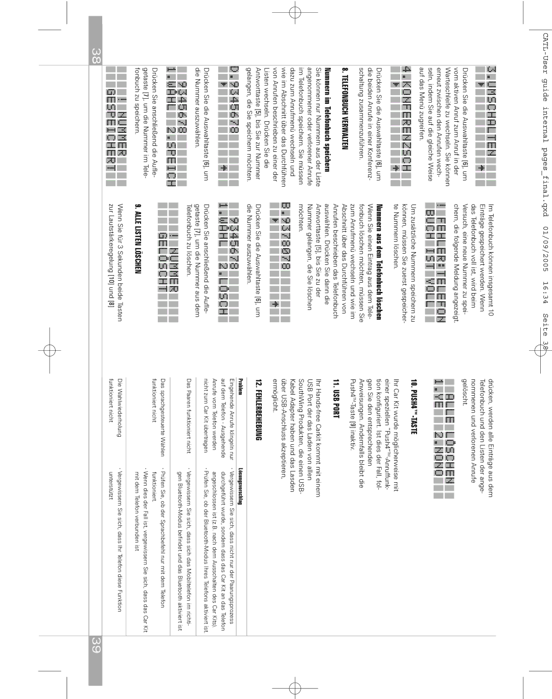 Southwing SC705 Umschalten, Konferenzsch, Gespeichert, Fehlertelefon Buch IST Voll, Wahl 2.LOSCH, Alle Loschen 1.YE 2.NONO 