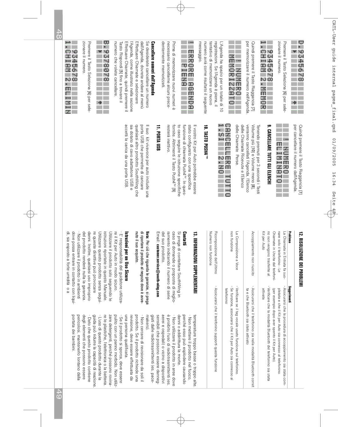 Southwing SC705 manual Chiam 2.MEMOR, Memorizzato, Eliminato, Cancellere Tutto, Errore Agenda 