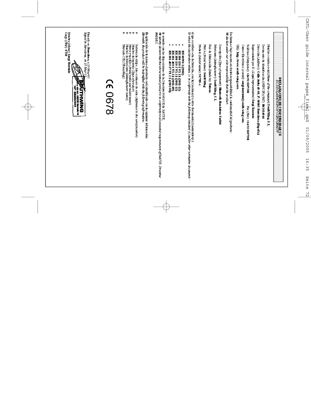 Southwing SC705 manual 