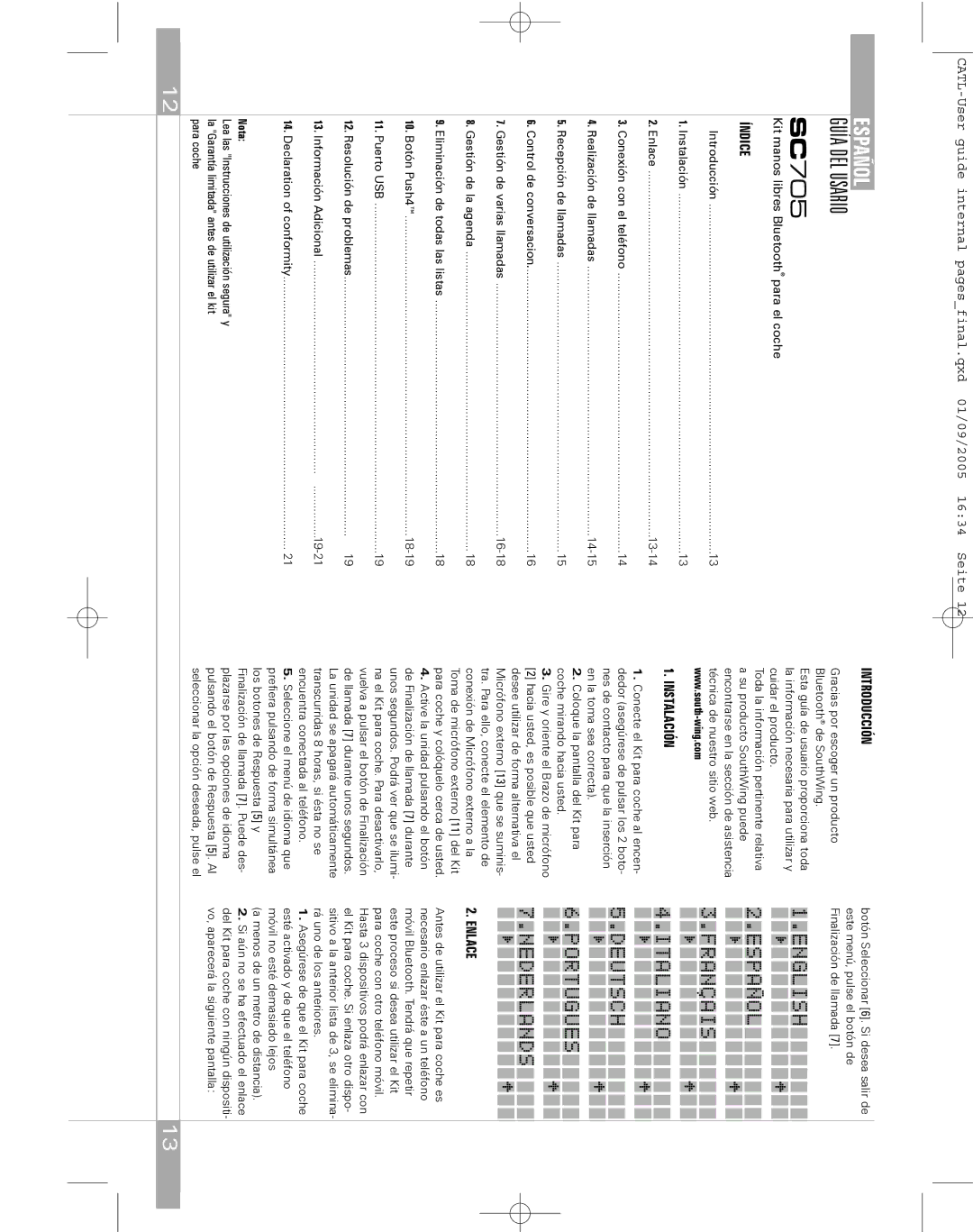 Southwing SC705 manual Guía DEL Usario, English 