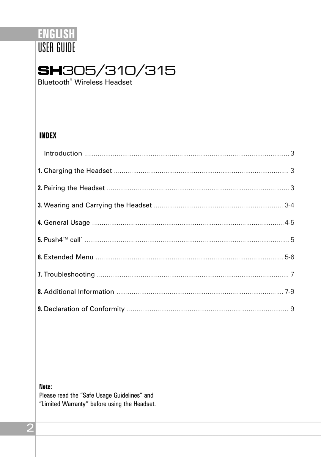 Southwing SH305, SH310, SH315 manual English 