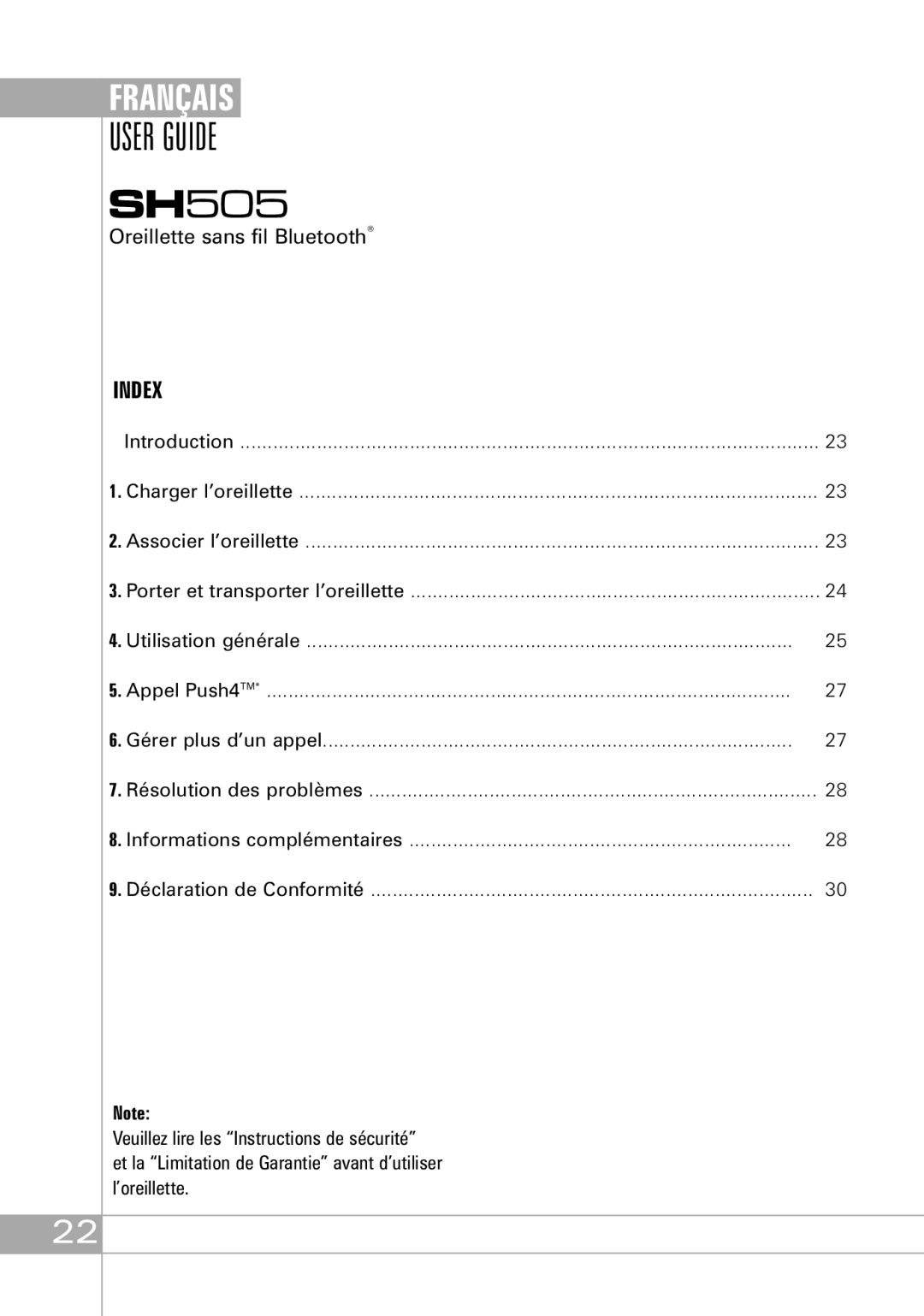 Southwing SH505 manual Français 