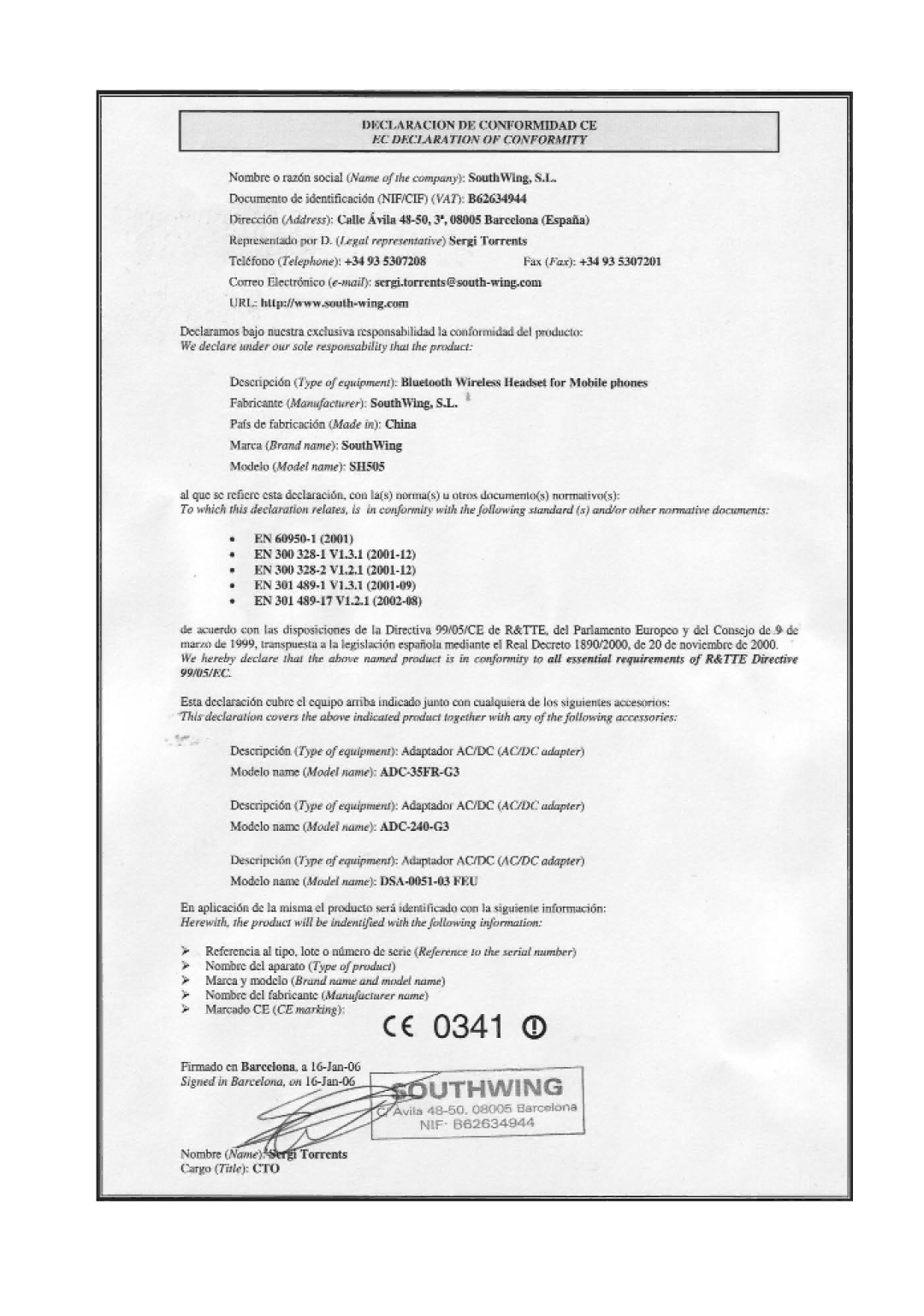 Southwing SH505 manual 