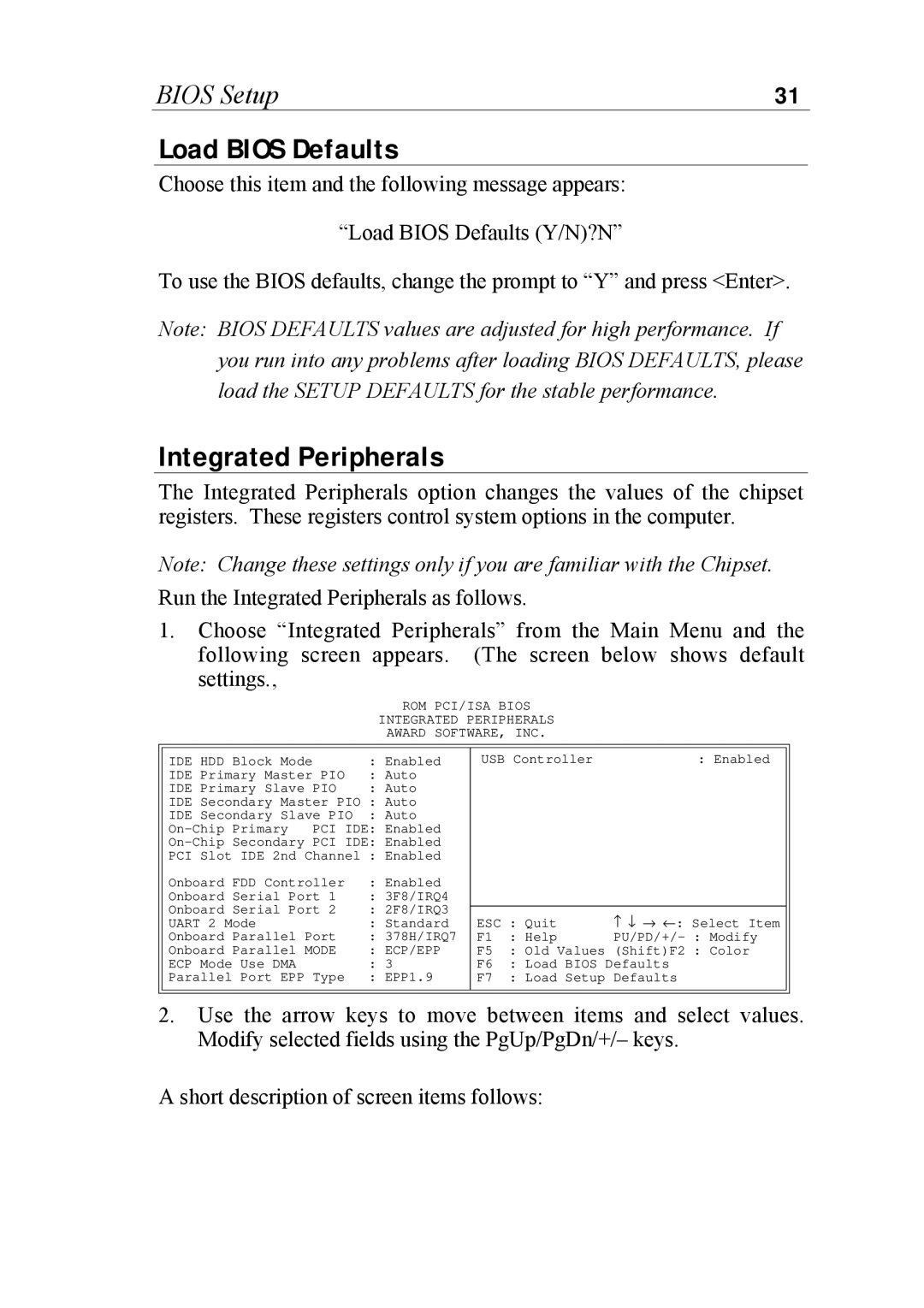 SOYO 6KB82440 manual Load Bios Defaults, ROM PCI/ISA Bios Integrated Peripherals Award SOFTWARE, INC, Ecp/Epp 