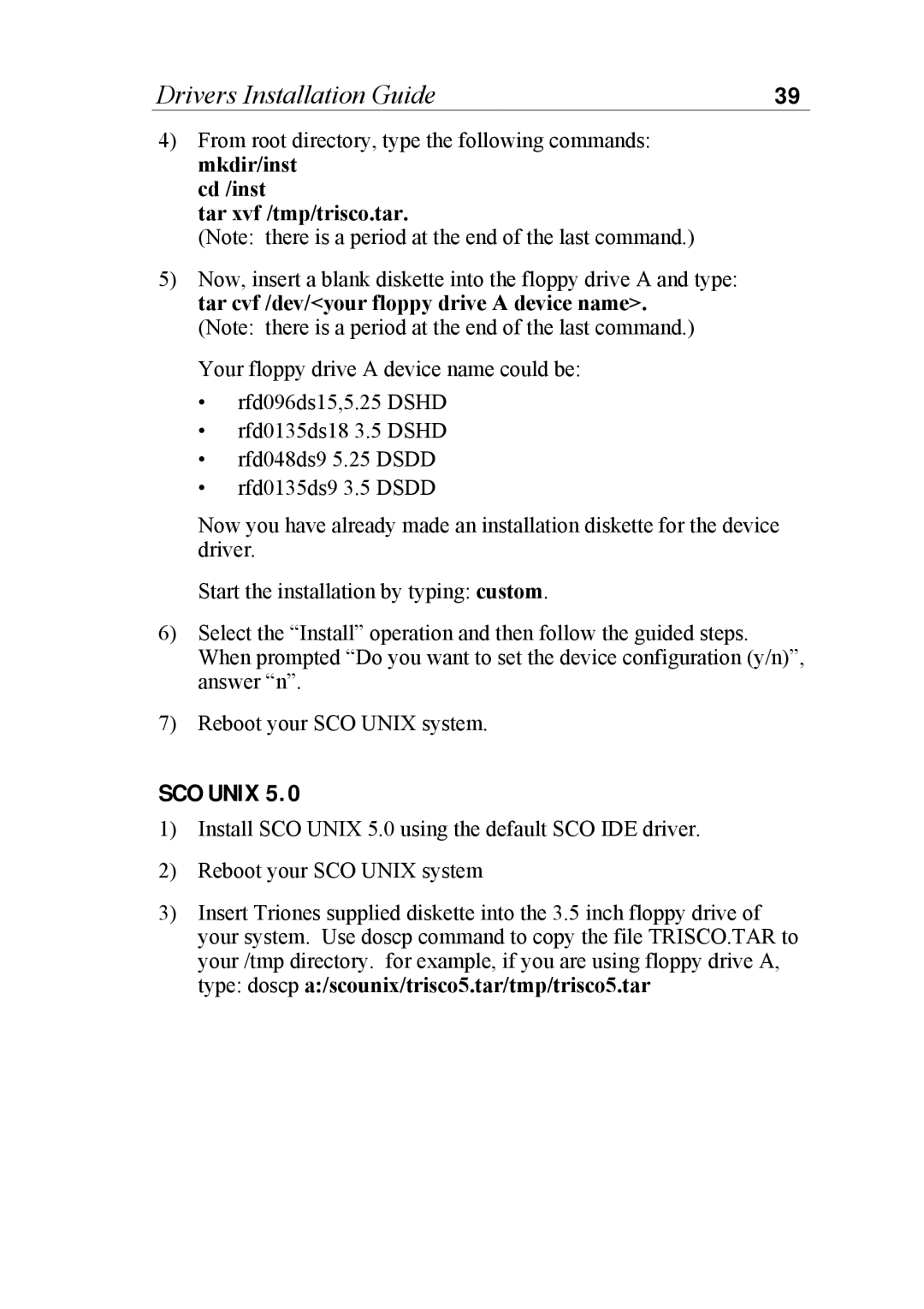 SOYO 6KB82440 manual Drivers Installation Guide, Cd /inst Tar xvf /tmp/trisco.tar 