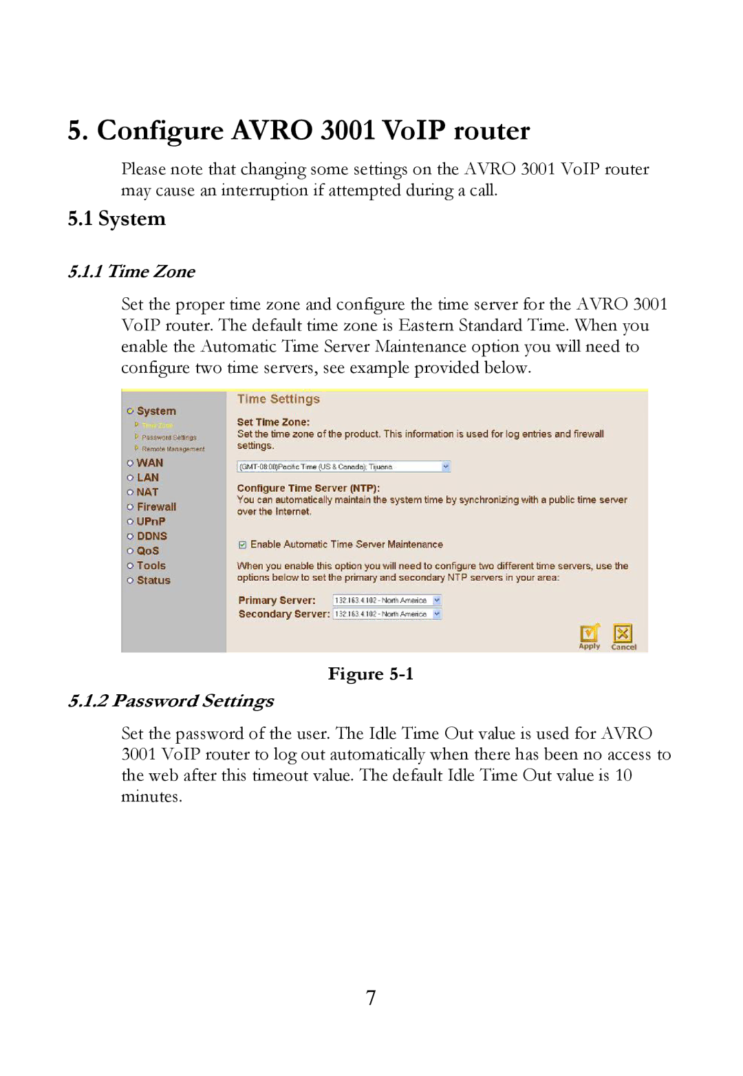 SOYO AVRO3001 user manual Configure Avro 3001 VoIP router, System, Time Zone, Password Settings 