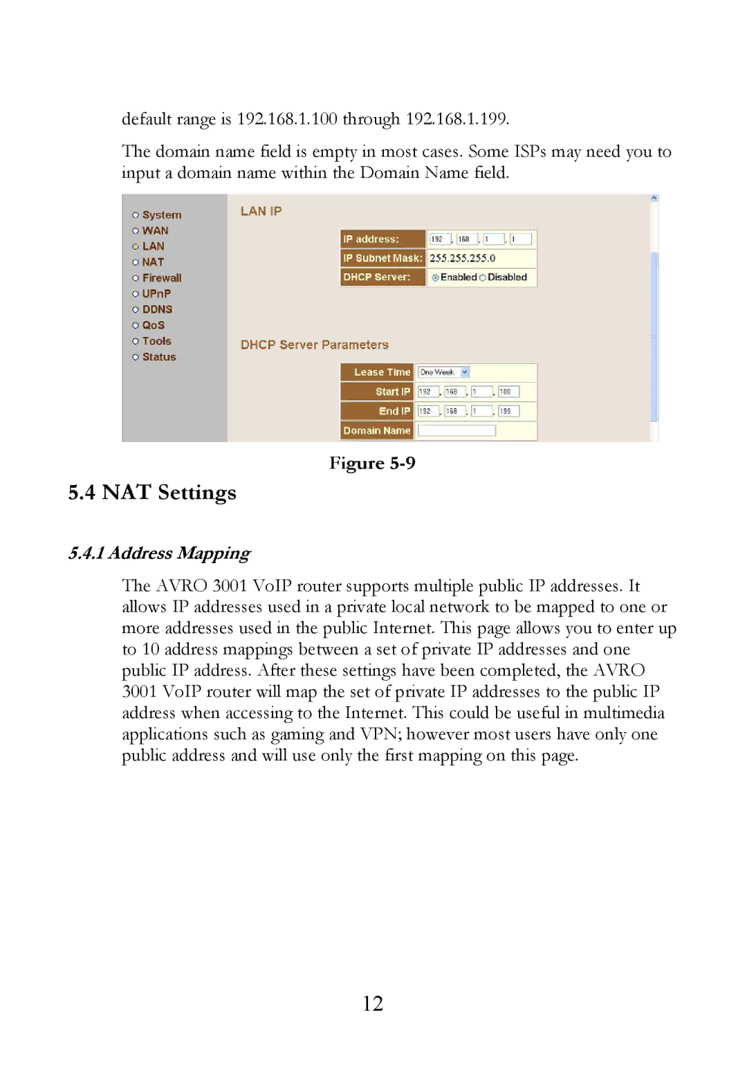 SOYO AVRO3001 user manual NAT Settings, Address Mapping 