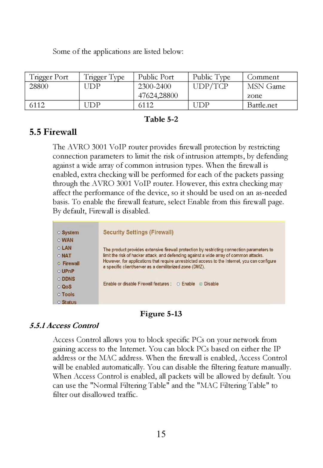 SOYO AVRO3001 user manual Firewall, Access Control 