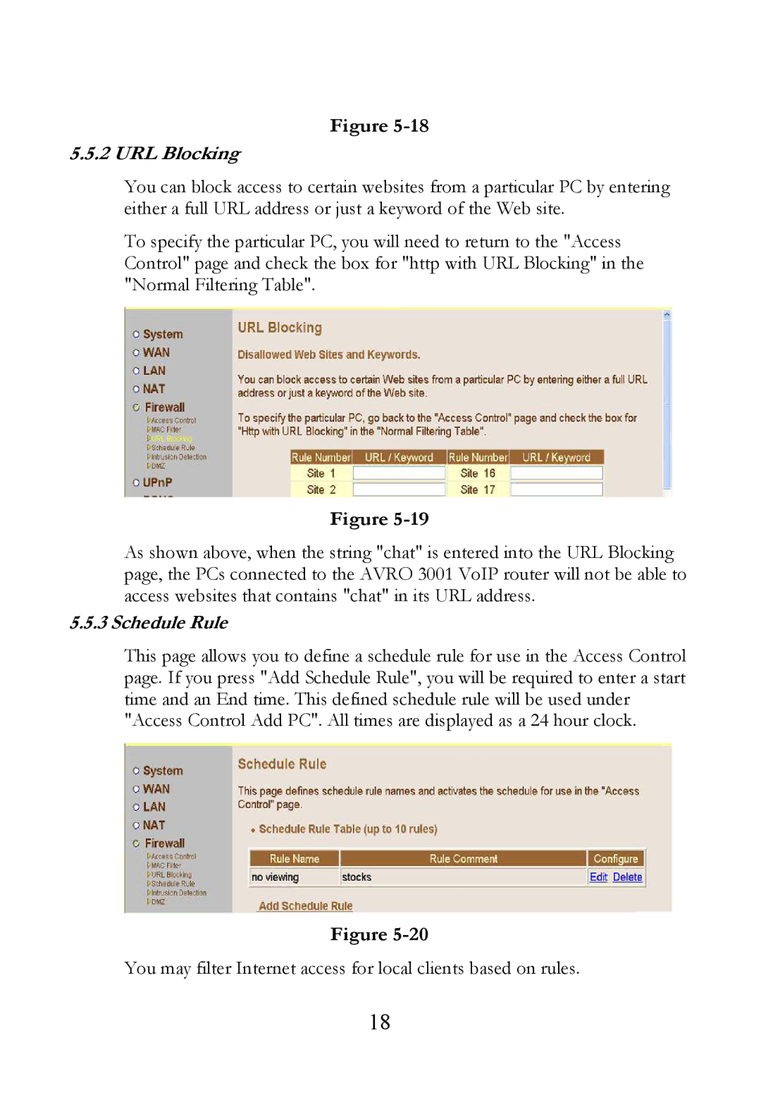 SOYO AVRO3001 user manual URL Blocking, Schedule Rule 