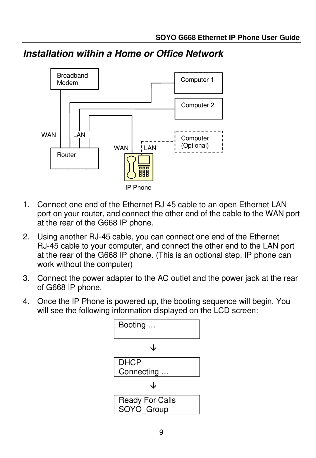 SOYO G668 manual Installation within a Home or Office Network 