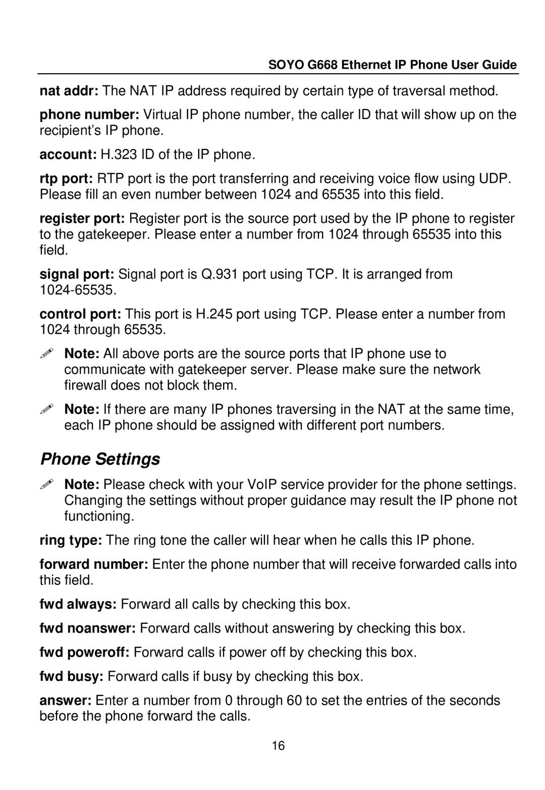 SOYO G668 manual Phone Settings 