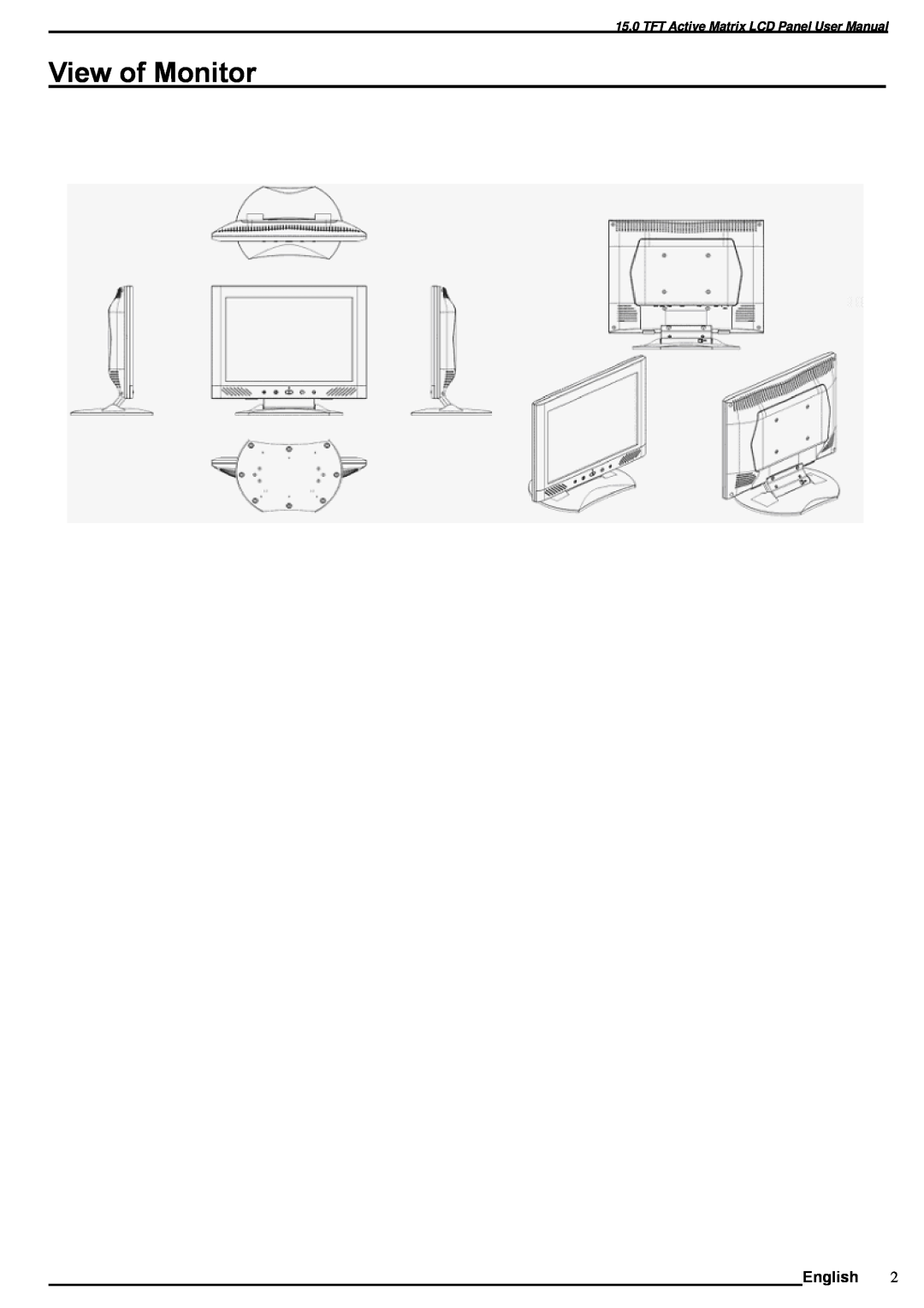 SOYO M15ES manual View of Monitor, TFT Active Matrix LCD Panel User Manual 