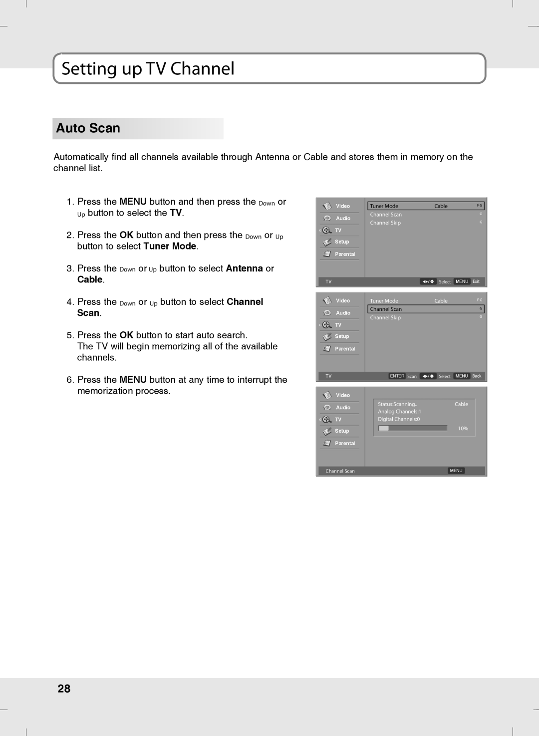 SOYO MT-SYJCP32B1AB owner manual Setting up TV Channel, Auto Scan 