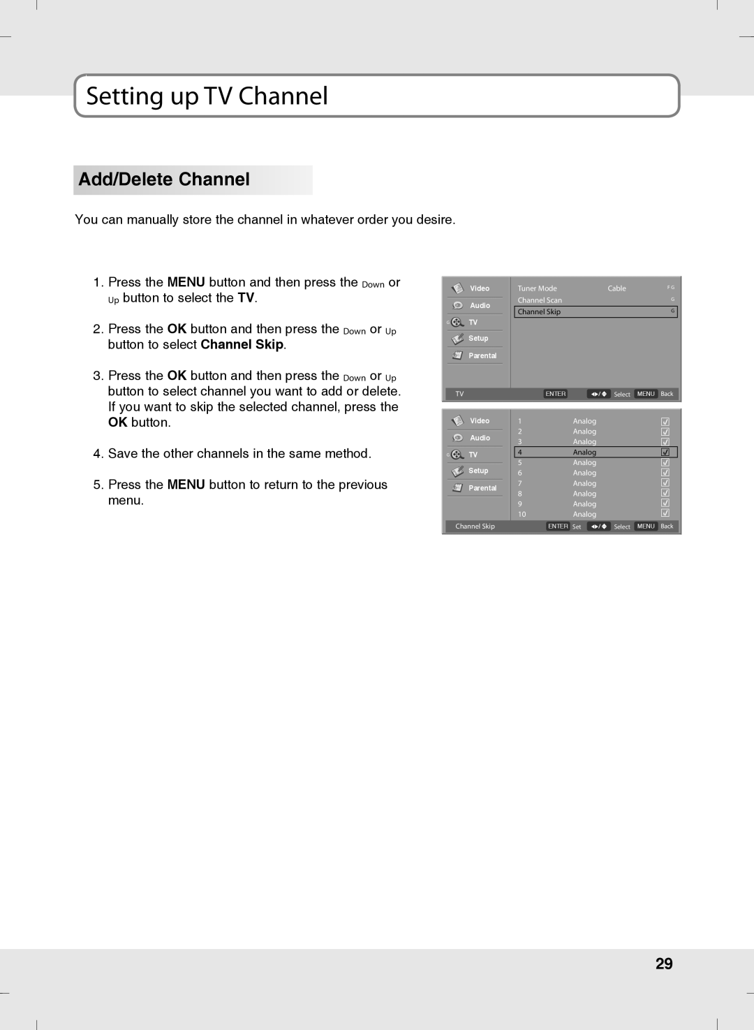 SOYO MT-SYJCP32B1AB owner manual Add/Delete Channel 