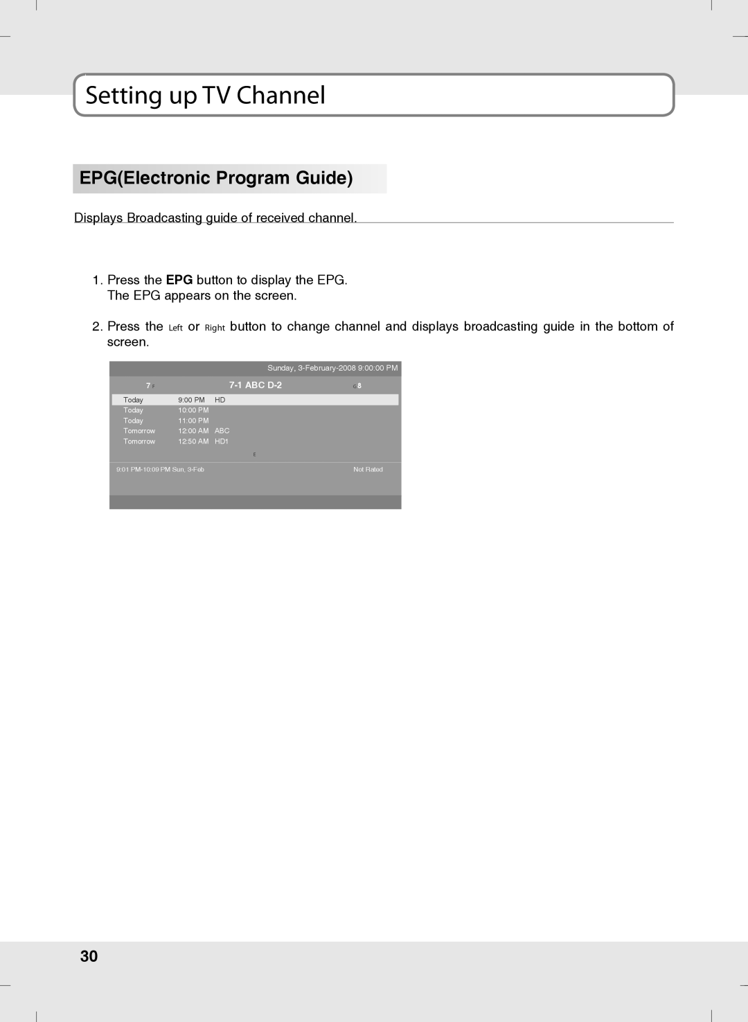 SOYO MT-SYJCP32B1AB owner manual EPGElectronic Program Guide, ABC D-2 