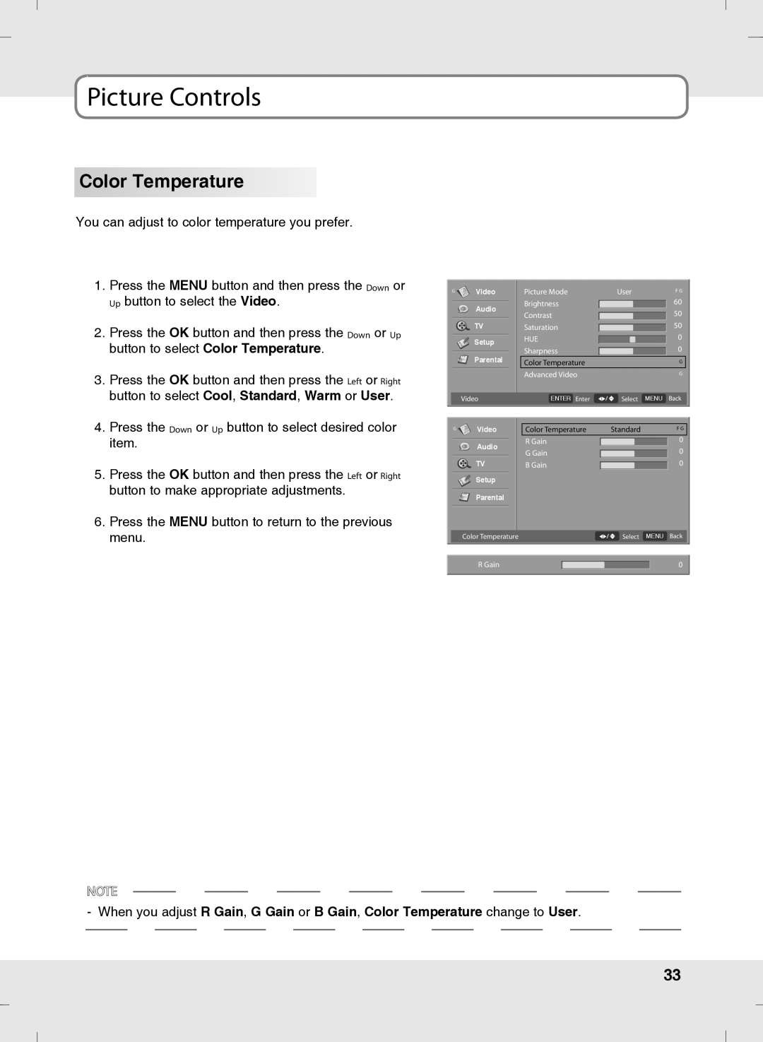 SOYO MT-SYJCP32B1AB owner manual Color Temperature 