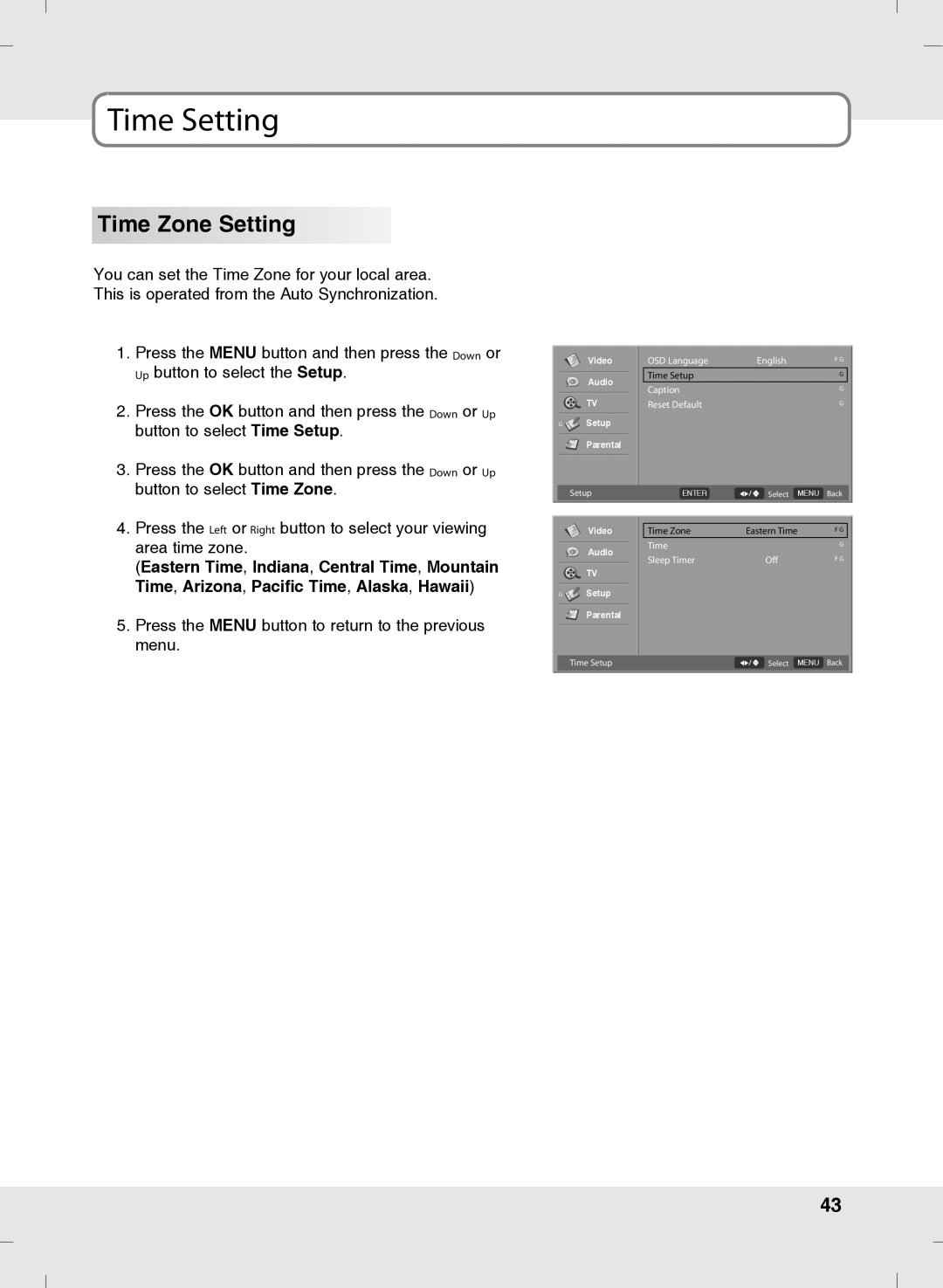 SOYO MT-SYJCP32B1AB owner manual Time Setting, Time Zone Setting 