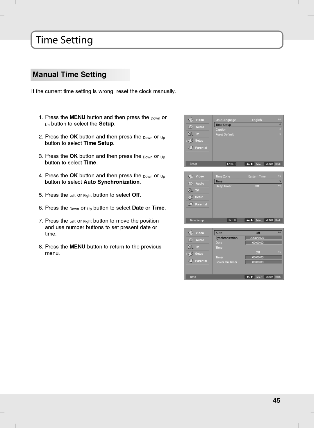 SOYO MT-SYJCP32B1AB owner manual Manual Time Setting 