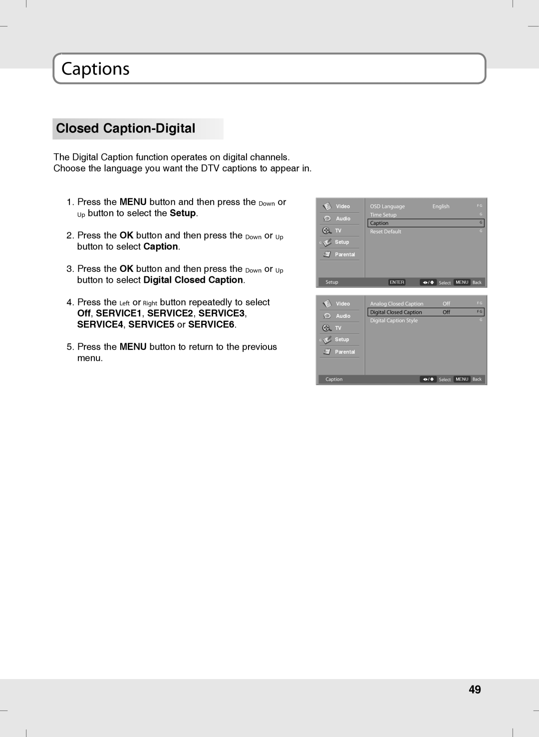 SOYO MT-SYJCP32B1AB owner manual Closed Caption-Digital 