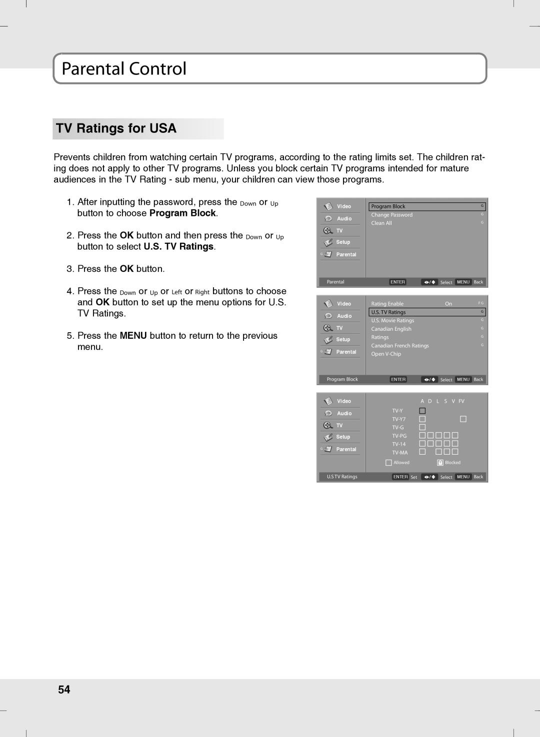 SOYO MT-SYJCP32B1AB owner manual TV Ratings for USA 