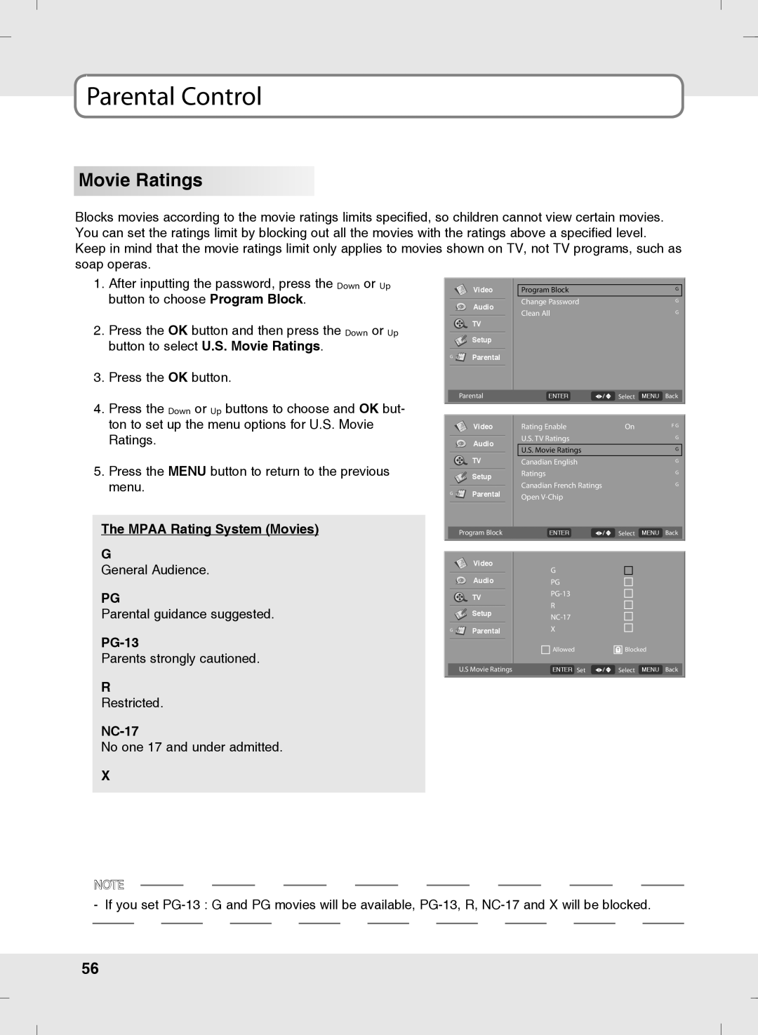 SOYO MT-SYJCP32B1AB owner manual Movie Ratings, Mpaa Rating System Movies, PG-13, NC-17 