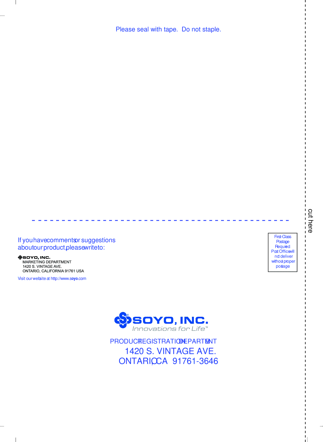 SOYO MT-SYJCP32B1AB owner manual 1420 S. Vintage AVE 