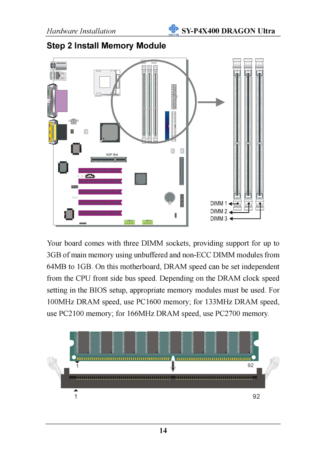 SOYO P4X400 specifications Install Memory Module 