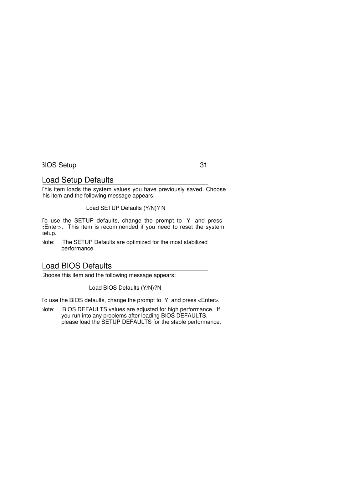 SOYO P55C, P54C manual Load Setup Defaults, Load Bios Defaults 