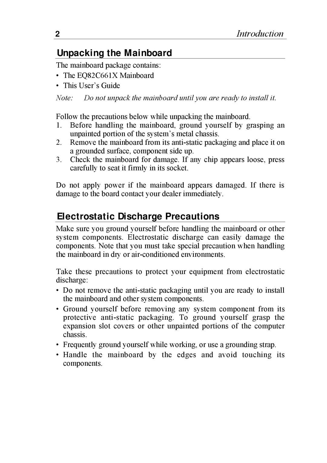 SOYO P54C, P55C manual Unpacking the Mainboard, Electrostatic Discharge Precautions 