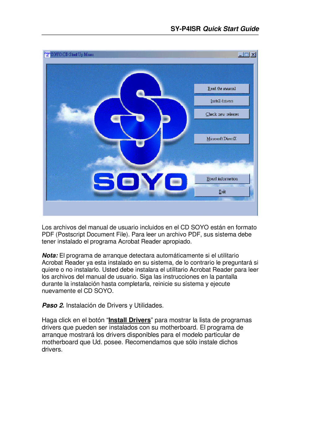 SOYO SOYO Motherboard quick start SY-P4ISRQuick Start Guide 