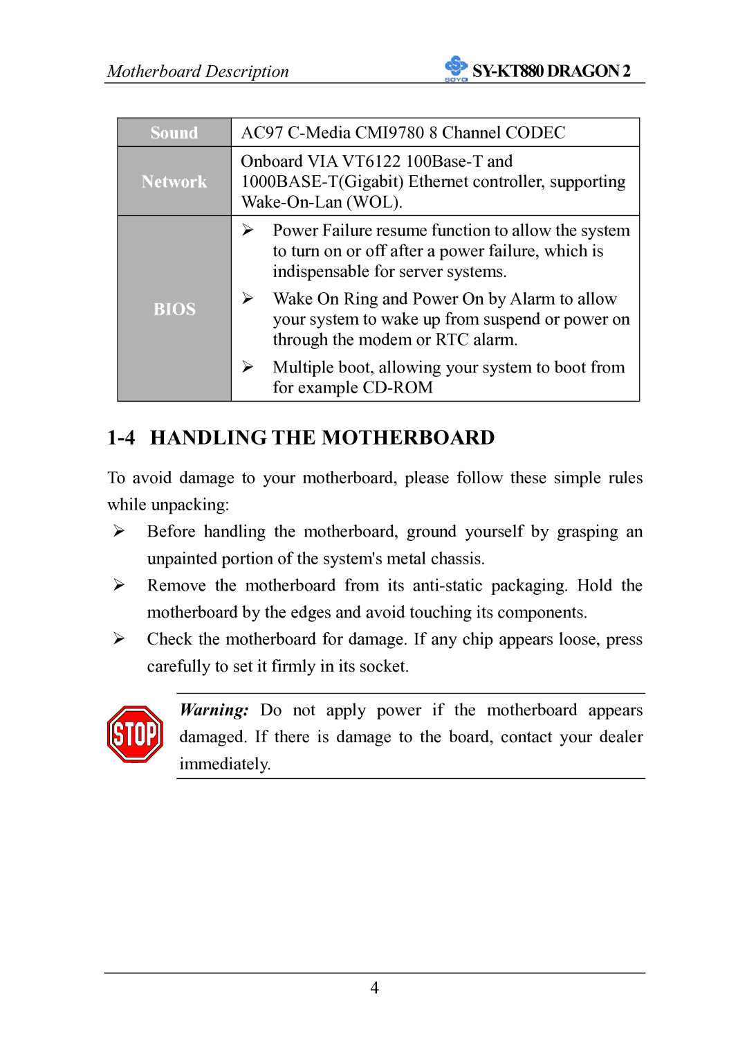 SOYO SOYOTM SY-KT880DRAGON2 manual Handling the Motherboard, Sound 