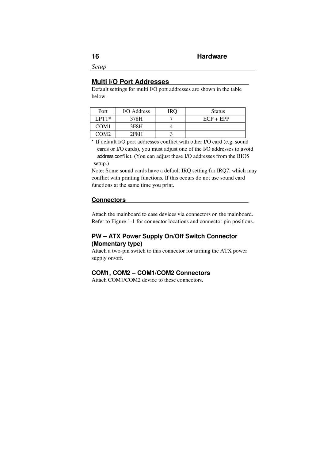 SOYO SOYOTM manual Multi I/O Port Addresses 