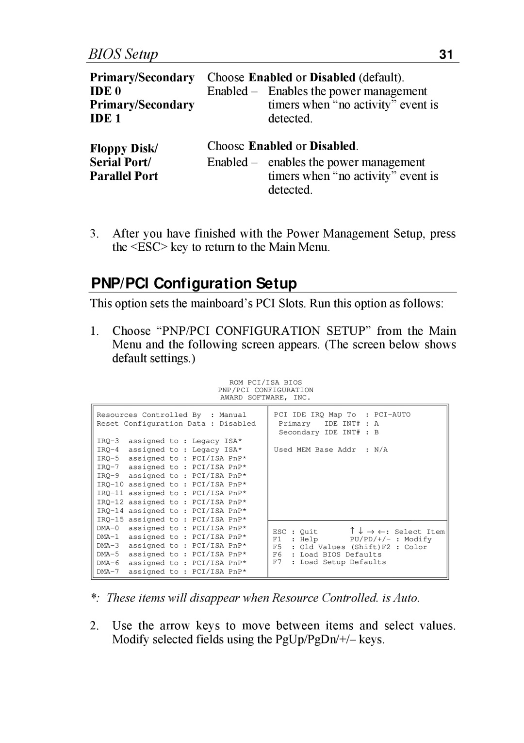 SOYO SOYOTM manual PNP/PCI Configuration Setup, Primary/Secondary, Ide, Floppy Disk Choose Enabled or Disabled Serial Port 